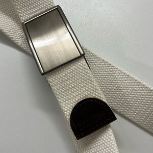 38-42” White Canvas Men’s Pewter Metal Buckle